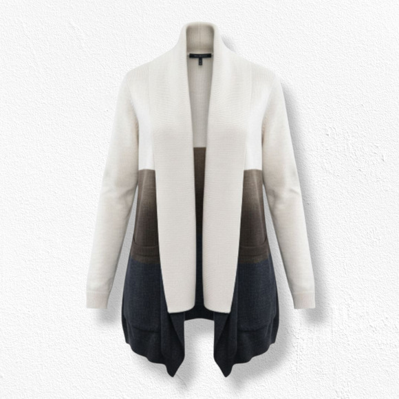 Tahari Brown Striped Wool Blend Open Front Cowl Neck Cardigan Sweater Size XL - Picture 1 of 9